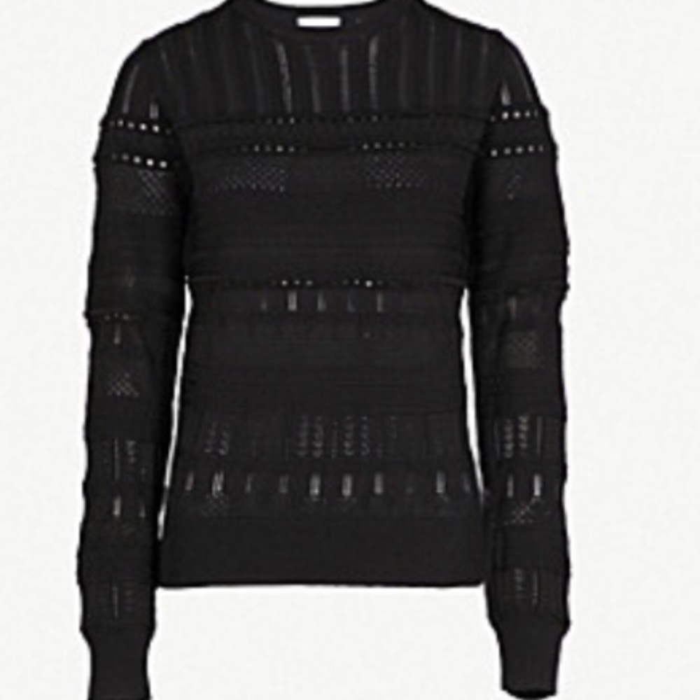 Reiss Astrid-Pointelle Sweater Black NWT